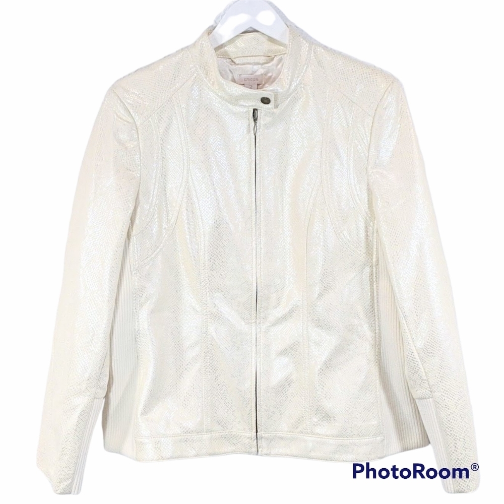 Chicos Faux Python Pearline Braidesque Moto Jacket